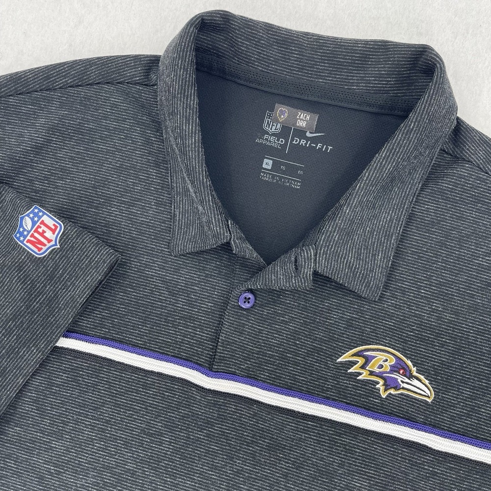 Nike On Field Team Issued Polo Shirt Mens XL Black Baltimore Ravens Performance